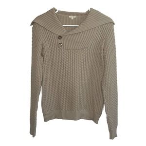 GUCCI Size 12 Beige Cotton Sweater Made in Italy Shawl Collar Cable Knit Ac10